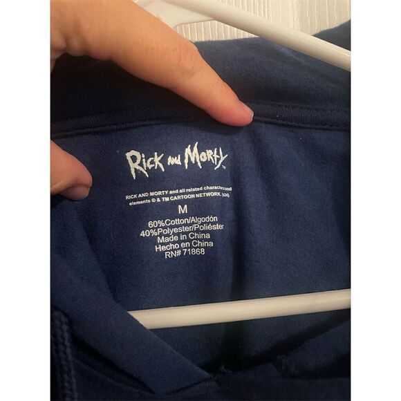 New Rick and Morty Adult Swim Hoodie Blue Medium Unisex Pullover Fleece - Picture 2 of 5